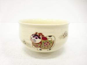 金彩色絵　戌絵　茶碗（保護箱付）